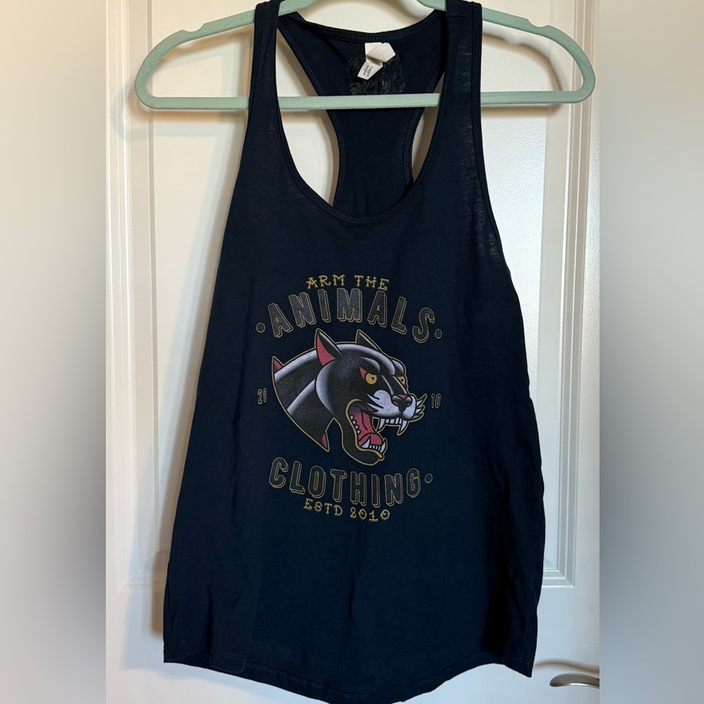 Women’s Arm the Animals Dark Blue Racerback Panther Print Tank Top Large